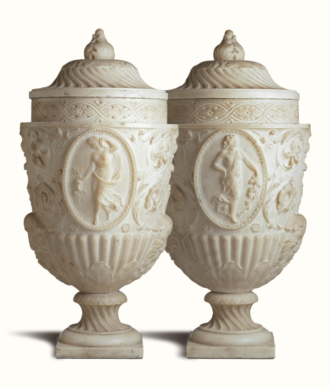 Roman Sculptor - Pair of Urn-Shaped Vases Decorated with the Four Seasons